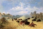 Comanche Indians Chasing Buffalo with Lances and Bows George Catlin